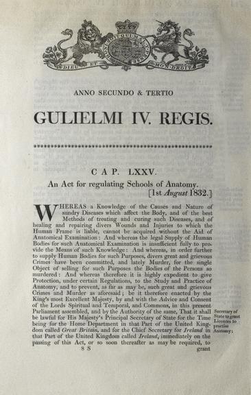 Pamphlet: An Act of regulating Schools of Anatomy