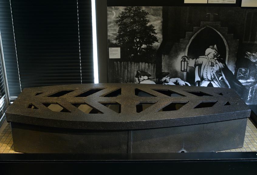 Iron mortsafe 1801-1822. Side view, gallery shot.