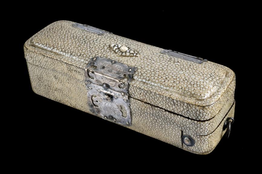 Silver mounted shagreen instrument case, which belonged to a Dr