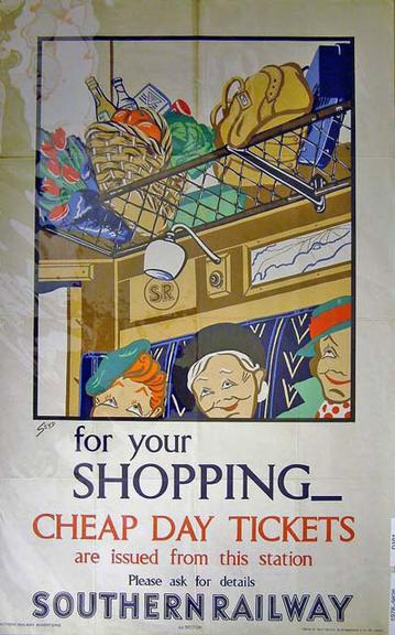 For Your Shopping - Cheap Day Tickets are issued from this station (poster)