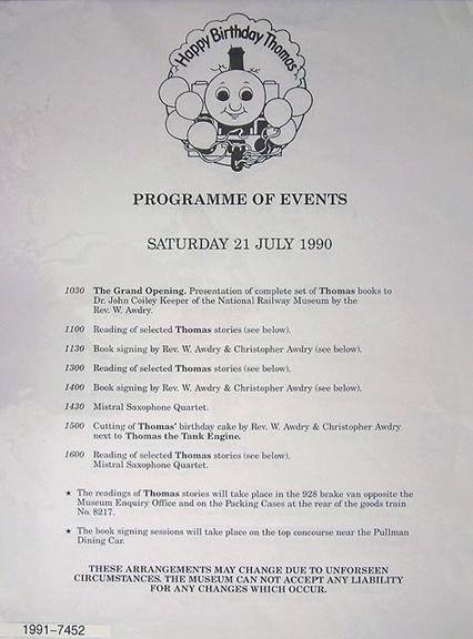 NRM poster. Happy Birthday Thomas - Programme of Events (posters)