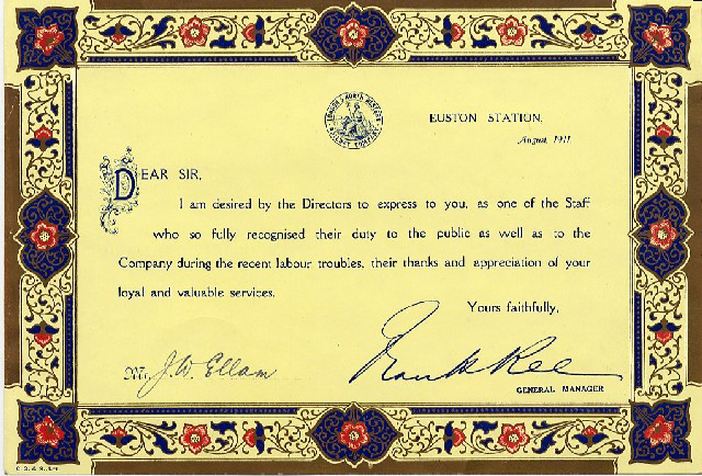 London & North Western Railway strike certificate