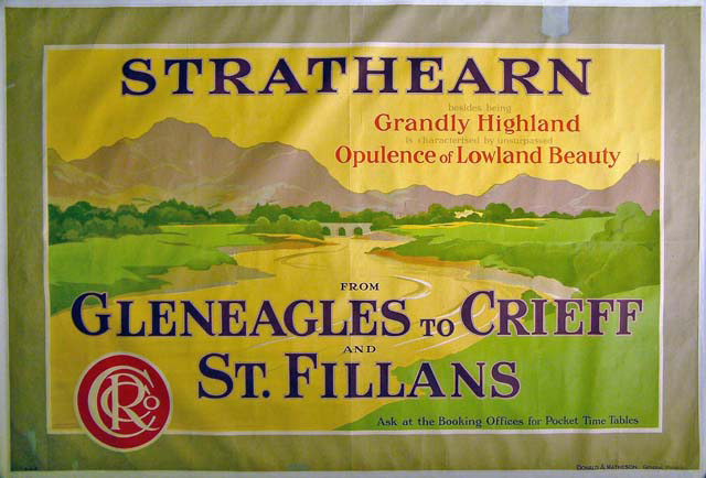 Caledonian Railway poster. Strathearn from Gleneagles - To Crieff and St Fillans