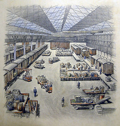 Behind the Scenes - Derby St Mary's Goods Depot (painting; watercolour; drawing; poster artwork)