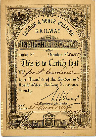 London & North Western Railway insurance society (membership card)