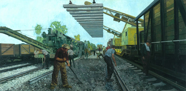 Track Laying (painting; oil painting)