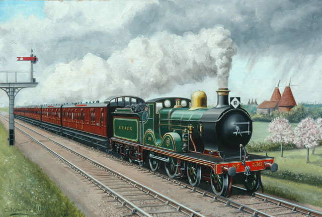 South Eastern & Chatham Railway 4-4-0 locomotive no.516 (painting; oil painting)