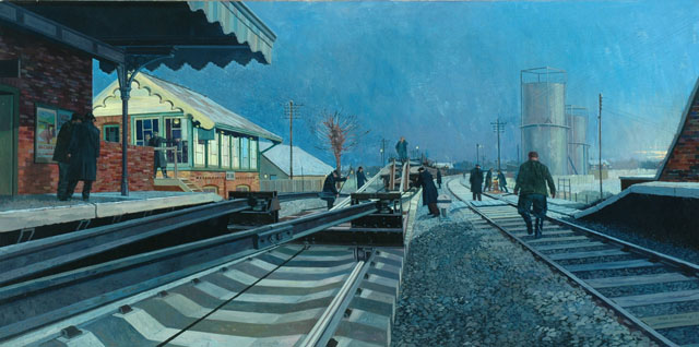 Laying Track on Permanent Way (painting; oil painting)