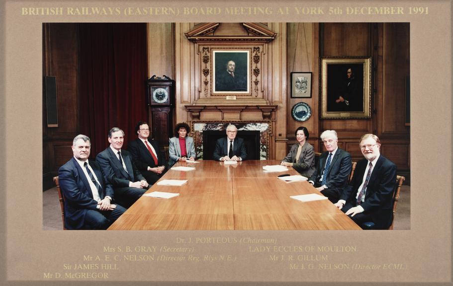 Photograph, colour, British Railways (Eastern) board meeting at York (final meeting of the board)