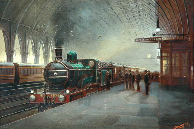 Main Line Departure Platform, Kings Cross (painting; painted photograph)