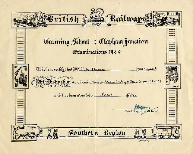 British Railways training school Clapham Junction examinations 1949 (certificate)