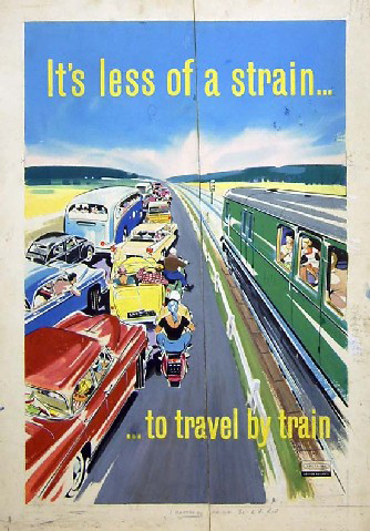 It's Less of a Strain to Travel by Train (painting; watercolour; poster artwork)