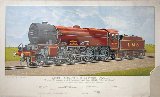 London, Midland and Scottish Railway 4-6-2 Four Cylinder Express Locomotive No 6100 "Royal Scot"