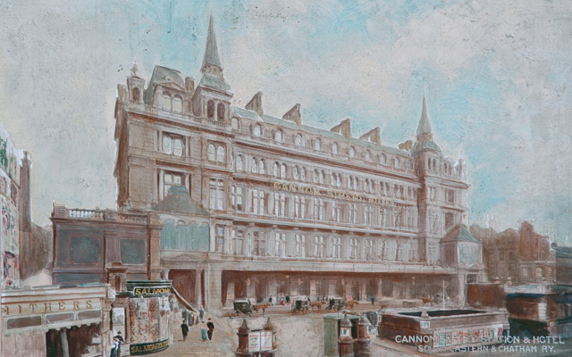 Cannon Street Station & Hotel (painting; painted photograph)