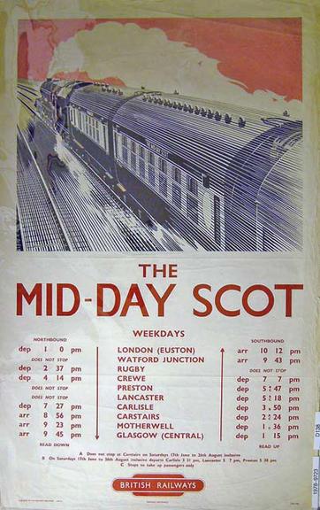 BR poster. The Mid-Day Scot by A N Wolstenholme, June 1950