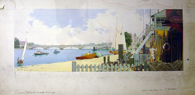 London, The River Thames at Putney (painting; watercolour; carriage print artwork)