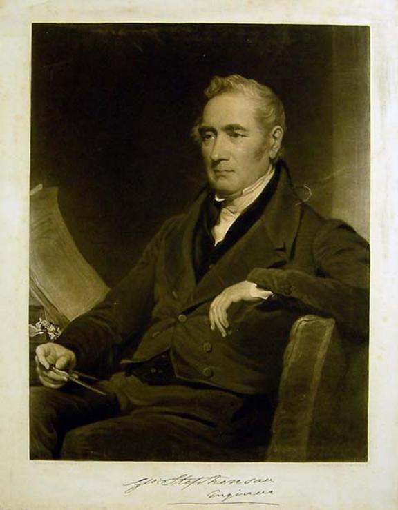 Engraving, Portrait of George Stephenson (signed), from painting by H P Briggs, 1838