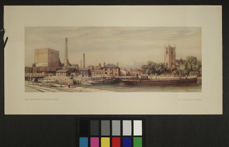 Hull, entrance to Victoria Dock, from a Water Colour by E.T