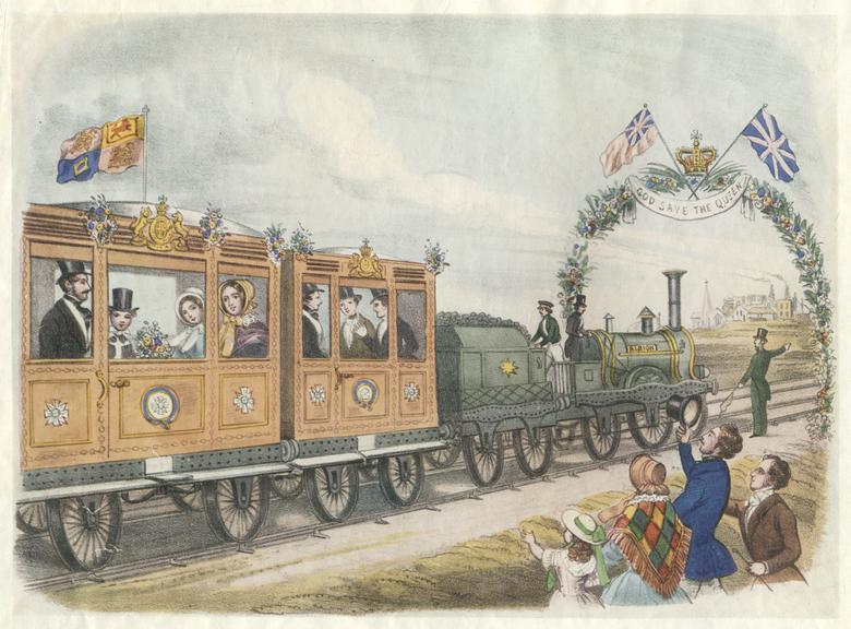 Station platform with Queen Victoria and Prince Albert (print)