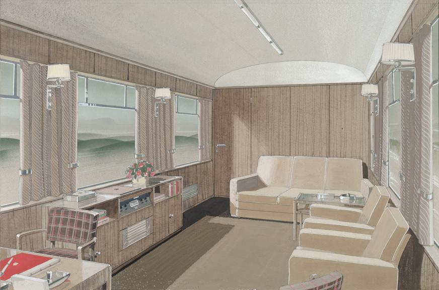 Watercolour design sketch for LMS Royal Saloon