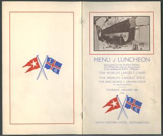 Menu card for luncheon at the South Western Hotel