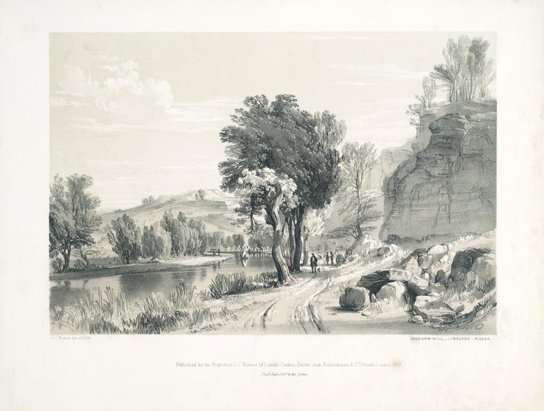 Lithograph  'Jackdaw Hill, Linslade, Bucks', by J C Bourne, 1839