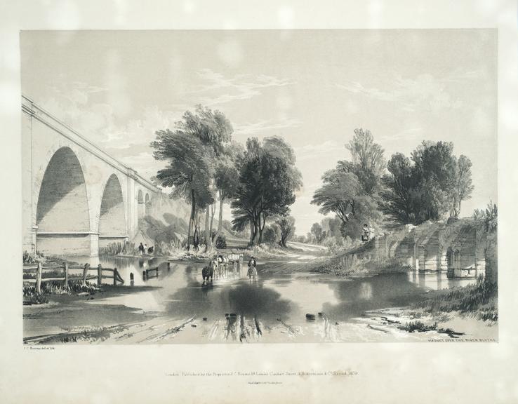 Lithograph 'Viaduct over the River Blythe', by J C Bourne, 1839