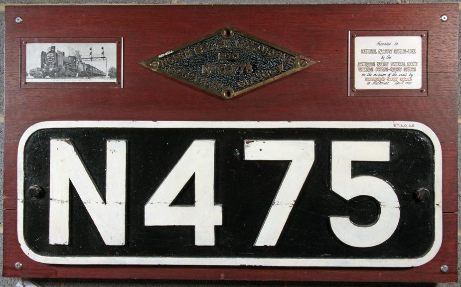 N475 locomotive numberplate & worksplate, Australian Railways