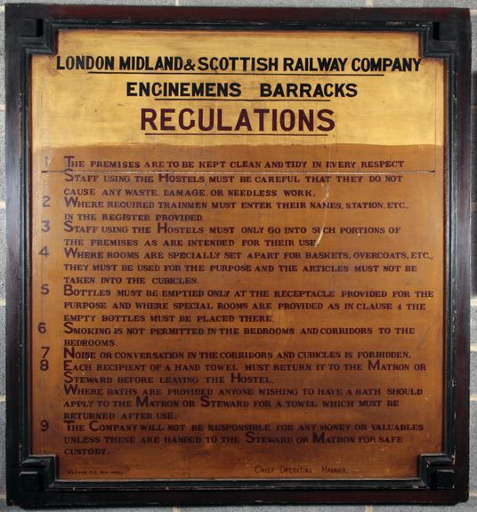 London Midland & Scottish Railway enginemen's barracks notice