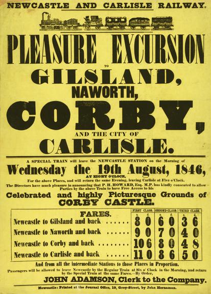 Notice. Newcastle and Carlisle Railway. Pleasure Excursion to Gilsland