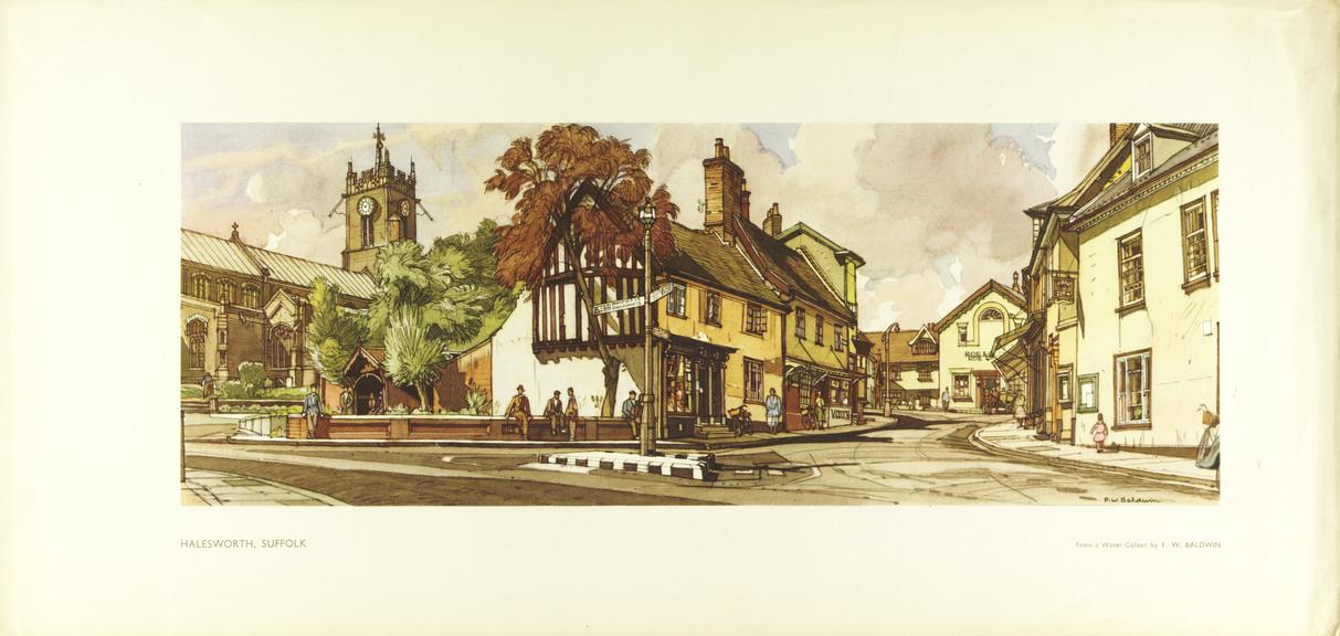 BR Carriage print, Halesworth, Suffolk, Town Centre and Church