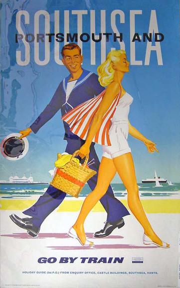 portsmouth and southsea - go by train (poster)