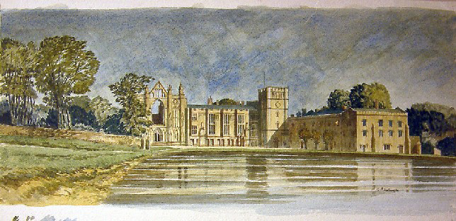 Newstead Abbey, Nottinghamshire (painting; watercolour; carriage print artwork)