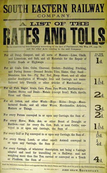 A list of the Rates and Tolls