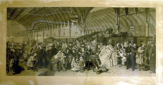 Engraving from the painting 'The Railway Station' by W P Frith