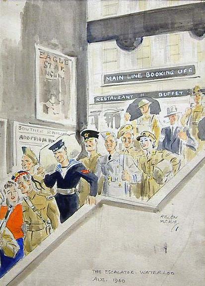 The Escalator, Waterloo (painting; watercolour; drawing)