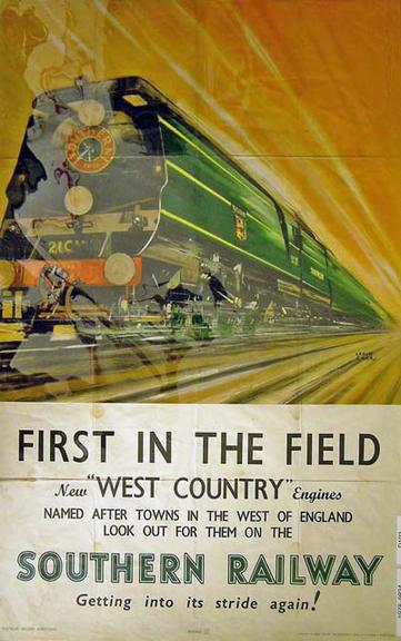 Southern Railway Getting into its Stride Again- First in the Field - new 'West Country' engines (poster)