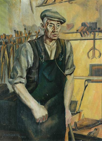 'George' the Blacksmith, Dairycoates Engine Shed, Hull, 1949 (painting; oil painting)