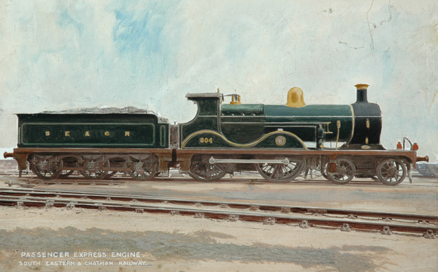 South Eastern & Chatham Railway 4-4-0 Passenger Express Engine no 504 (painting; painted photograph)