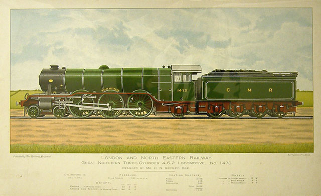 London & North Eastern Railway 4-6-2 3 Cylinder Express Locomotive No. 1470 "Great Northern". (print)