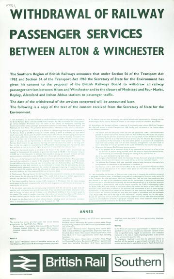 Withdrawal of Railway Passenger Services between Alton and Winchester