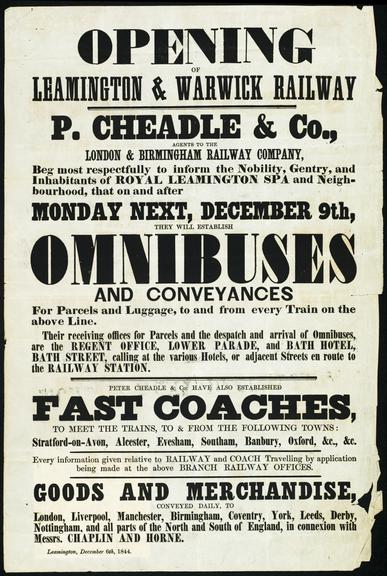 Poster; Opening of the Leamington and Warwick railway