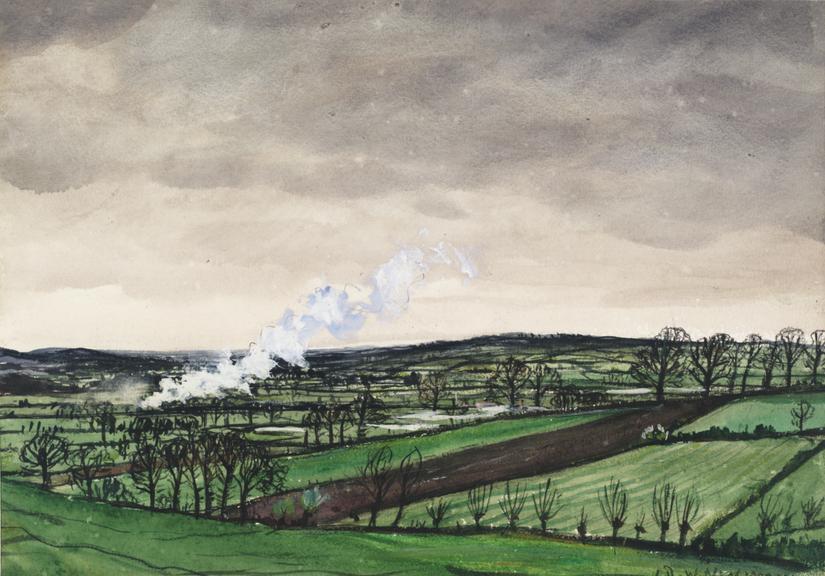 Distant Steam Train (painting; watercolour)