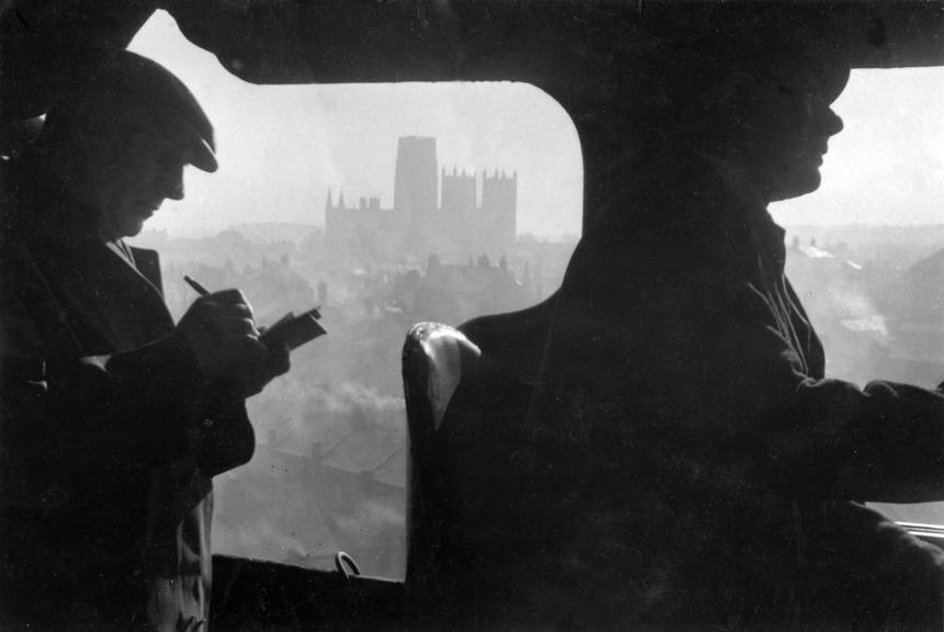 A4 locomotive Dominion of Canada footplate, passing Durham, 1957