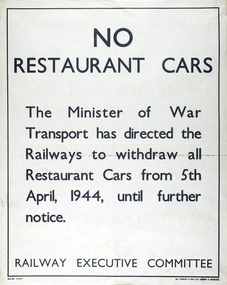 Withdrawal of Restaurant Cars from 5 April 1944 (notice)