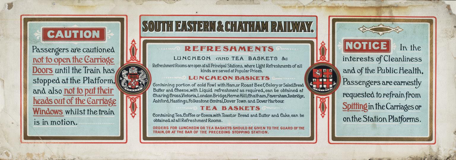 Carriage advertisement, South Eastern and Chatham Railway