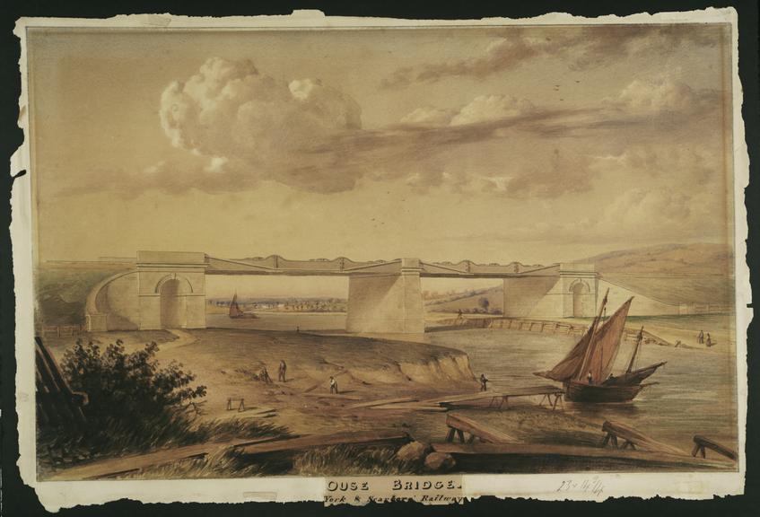 Watercolour of the Ouse Bridge on the York and Scarborough