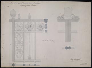 Drawing of Curzon Street Station, Birmingham (London & Birmingham Railway), showing detail of iron gates, signed by Philip Hardwick, Grissell and Peto
