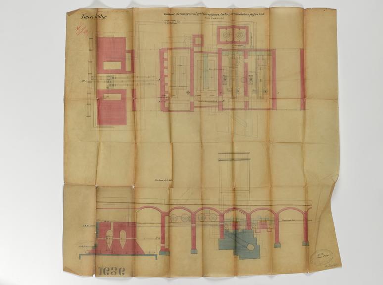 Engineering plan for Tower Bridge showing Outline arrangements of steam engines