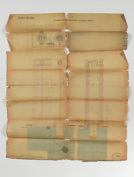 Engineering plan for Tower Bridge showing Seatings for accumulators at engine house